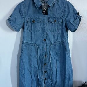 Allegra K Blue Denim Collared Dress